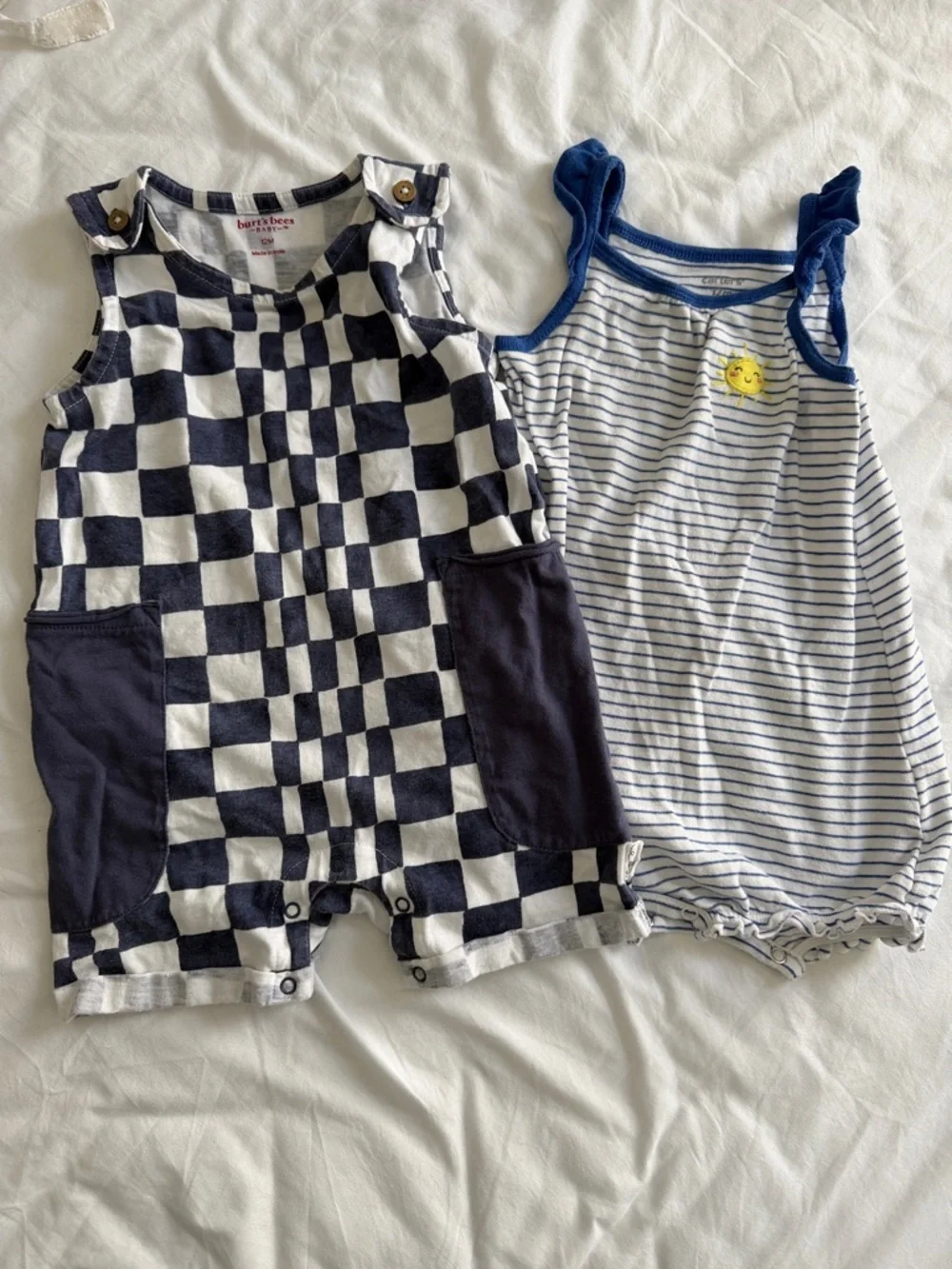 Carter's Navy Checkerboard Romper & Navy-Trim Striped Tank 2-Pack